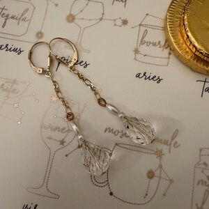 14kt gold filled Crystal and faux pearl long drop earrings